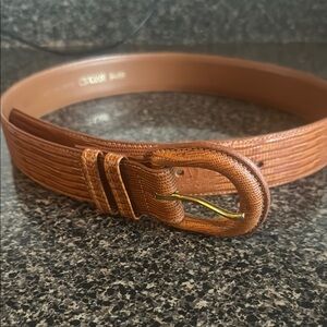 Cipriani Lizard grain leather Brown Textured Belt with Gold Buckle